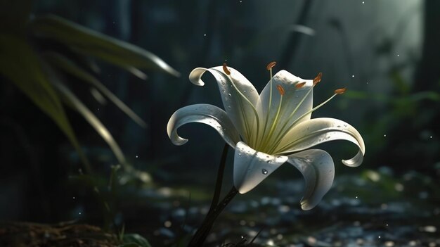 A white flower with the word lily on it