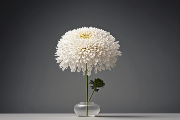 A white flower with a yellow center is in a vase.