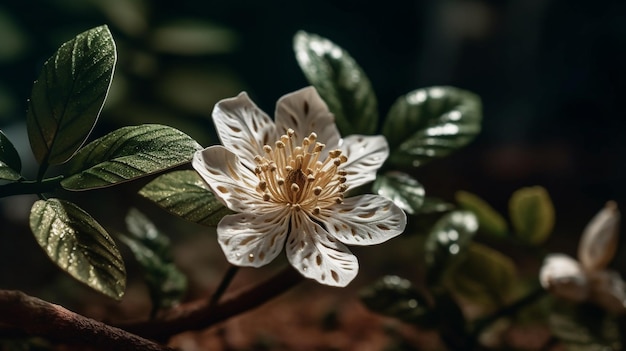 A white flower with a yellow center and a white center.