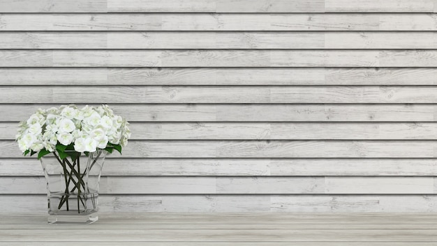 White flower on wood background - 3D rendering