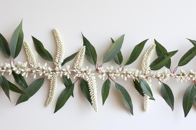 Photo a white flowered branch with green leaves