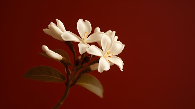 White flowers against a red background