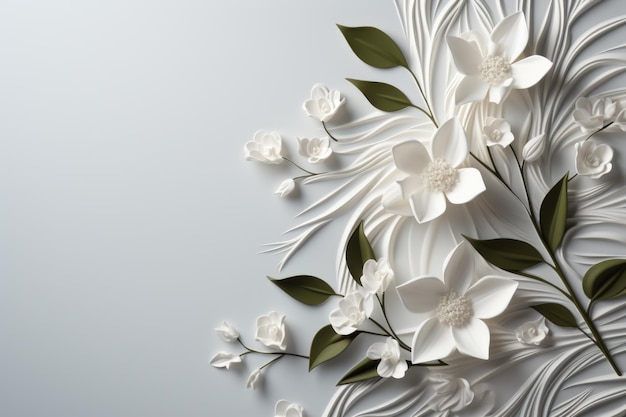 Фото Белые цветы и листья обои и фон генеративный ии