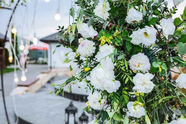 White flowers as decorations Beautiful details at the wedding Stylish bouquets