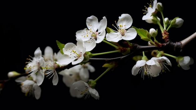 white flowers on a black background