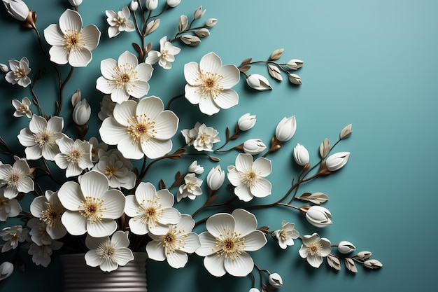 white flowers on blue background