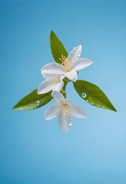 white flowers on a blue background