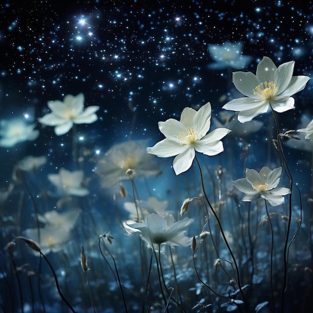 white flowers in a blue sky