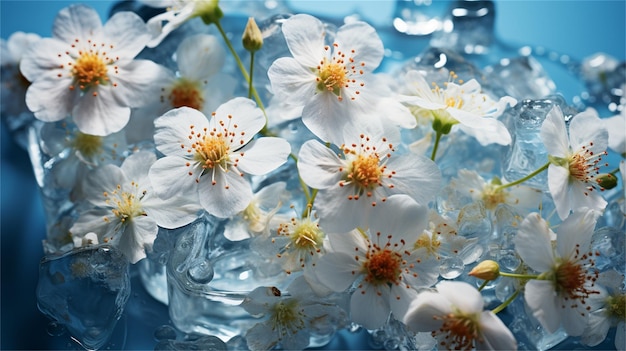 White flowers in a blue vase