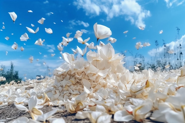 White flowers falling on the ground