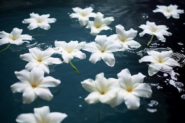 사진 수영장에 떠있는 흰 꽃