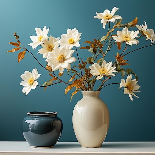 일본 스타일의 테이블에 있는 유리 꽃병에 흰 꽃