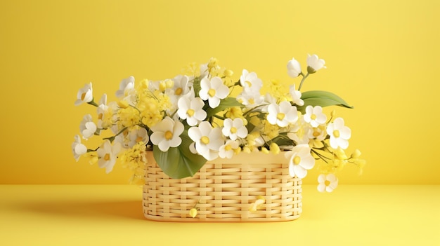 写真 木製のバスケットの中の白い花