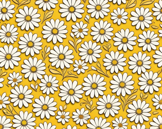 Photo white flowers pattern on a yellow background