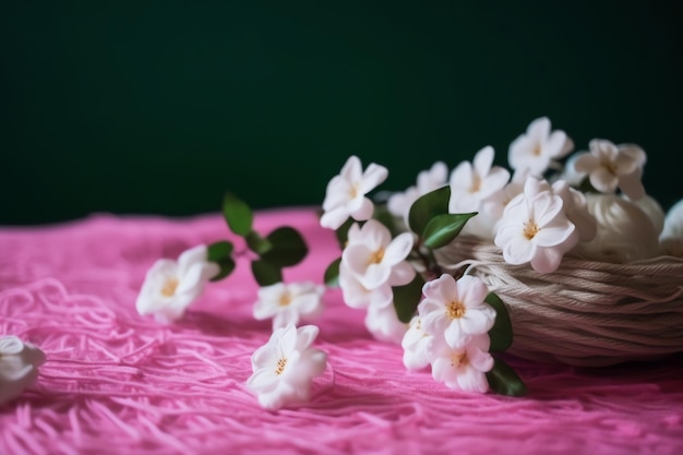 White flowers on a pink cloth