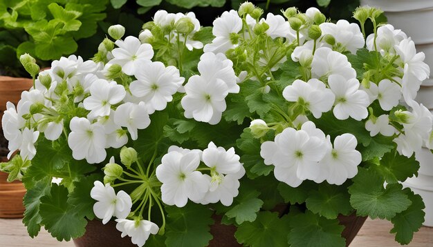 Photo white flowers in a pot