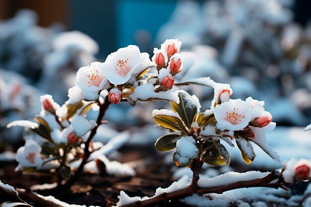White flowers in the snowgenerative ai