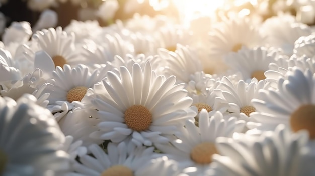 White flowers in sunlightBeautiful decorative backgroundGenerative ai