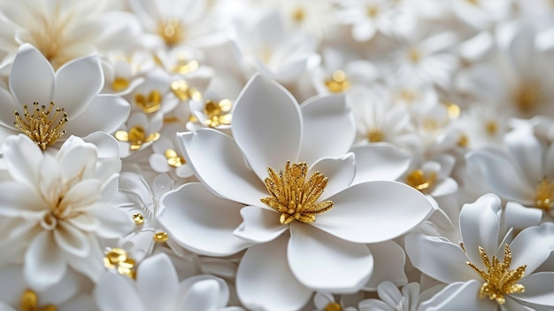 Photo white flowers on a white backgroundbeautiful decorative designgenerative ai