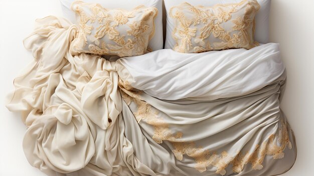 белые цветы и белые подушки на серой постели