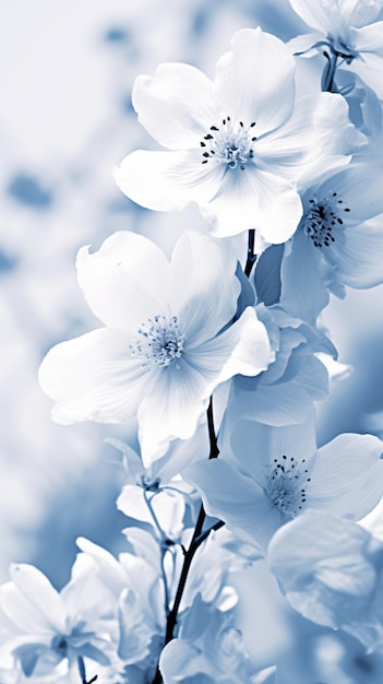 white flowers with blue colors in the style of ambient occlusion