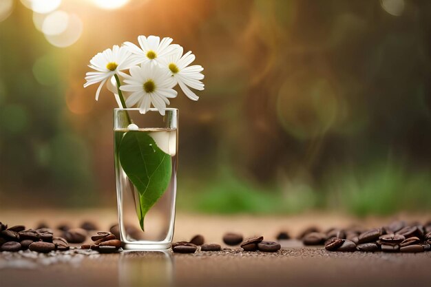 Photo white flowers with coffee cupe generative ai