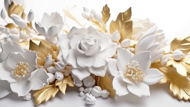 White flowers with goldBeautiful decorative designGenerative ai