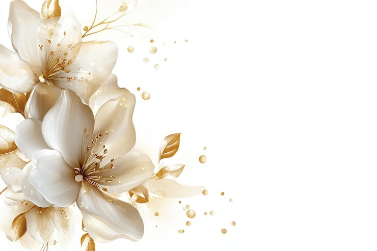 Photo white flowers with golden accents