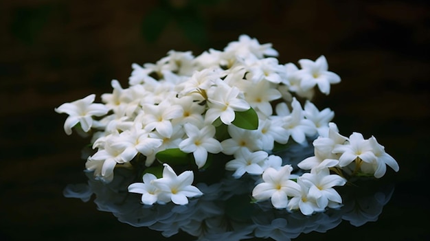 緑の葉と白い花びらを持つ白い花、白い花の会社の名前。