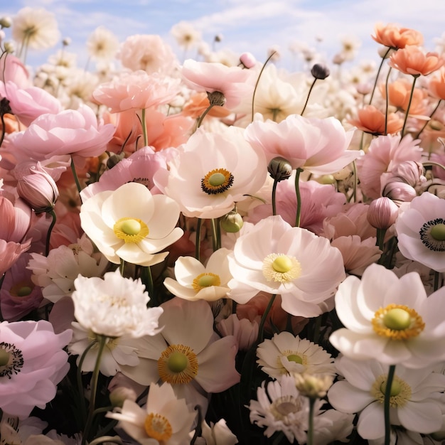 Белые цветы с лепестками на луге тысячи белых цветов в один день на солнце в поле Цветы цветут символ весны новой жизни