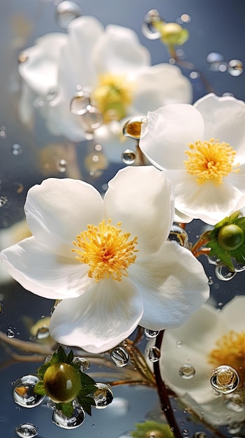 white flowers with water drops on the bottom