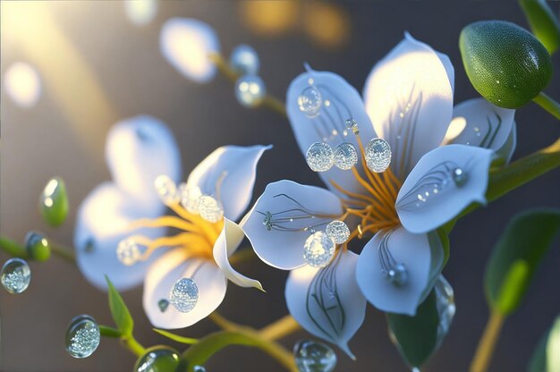 White flowers with water drops