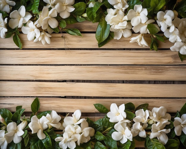 White flowers on a wooden background