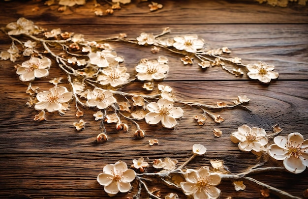 White flowers on a wooden table