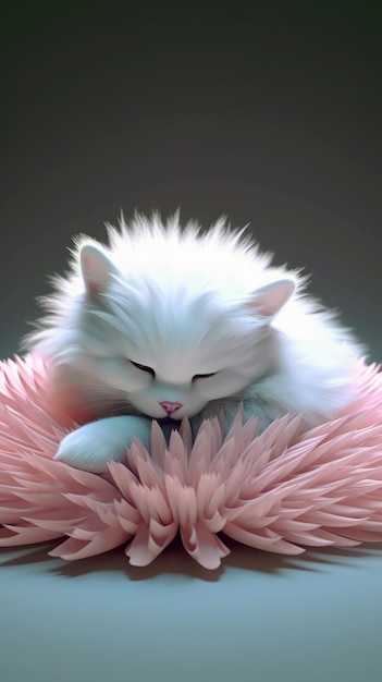 White fluffy cat sleeping