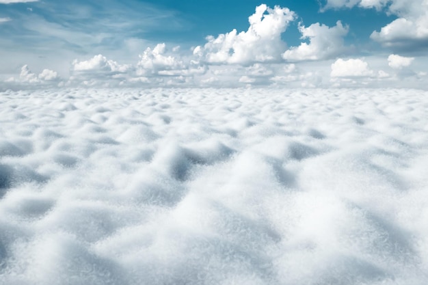 White fluffy clouds in sky horizon creative background 3D illustration 3D render