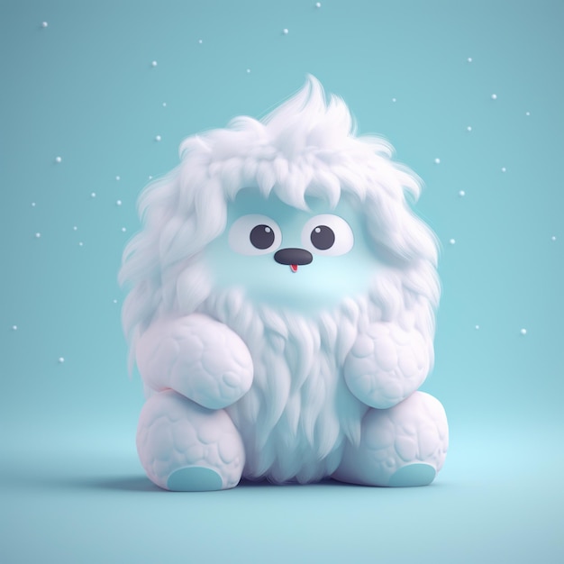 A white fluffy dog with a black nose and a black nose sits on a blue background.