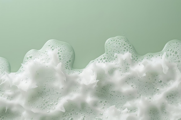 Foto white fluffy foam on green background top view