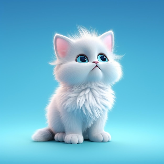 a white fluffy kitten with a blue eyes and a white nose