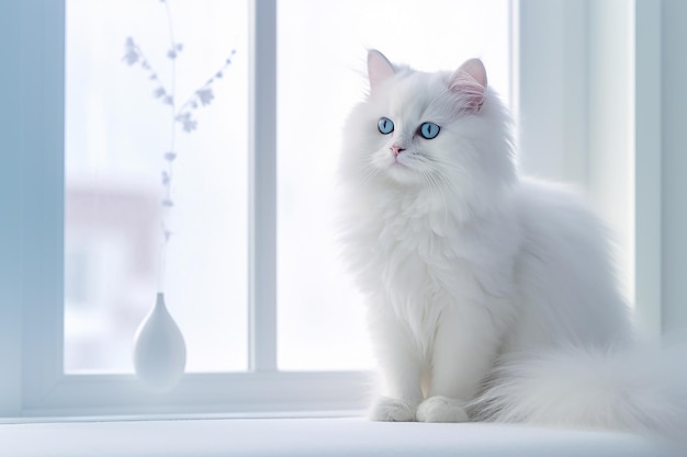 青い目を持つ白いふわふわした子猫