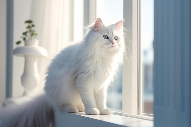 White fluffy kitten with blue eyes