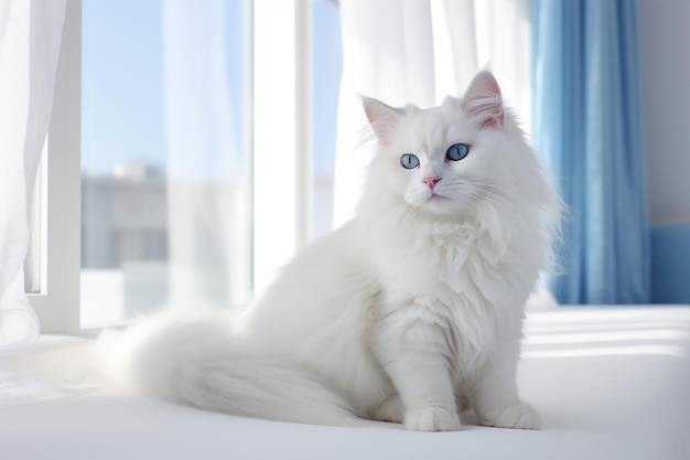 青い目をした白いふわふわの子猫