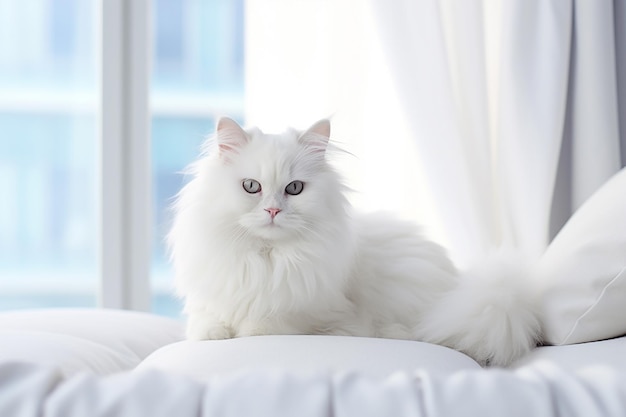 White Fluffy Kitten with Blue Eyes