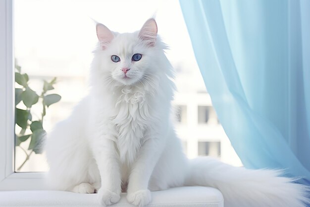 Photo white fluffy kitten with blue eyes