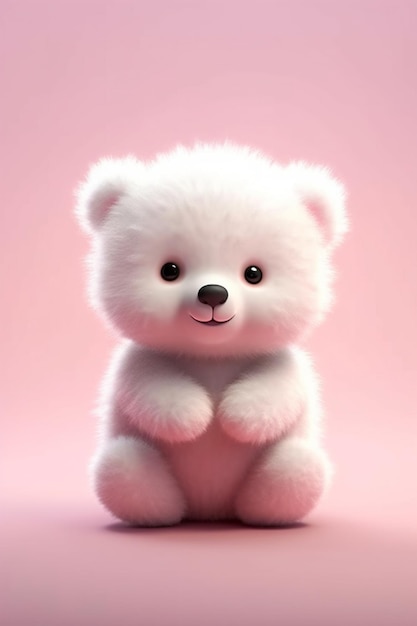 Photo a white fluffy teddy bear sits on a pink background.