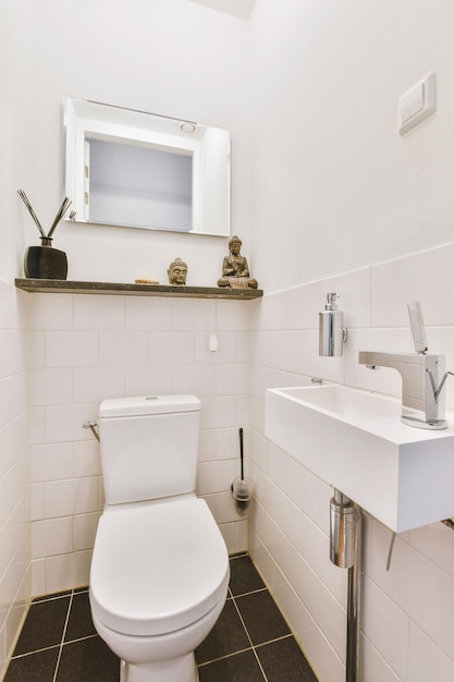 White flush toilet in modern