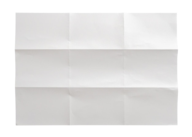 White folded and wrinkled paper texture isolated on white background