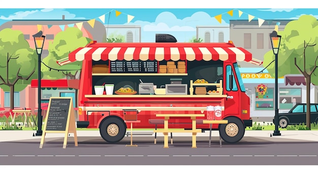 White food truck with detailed interior Takeaway food and drinks Ai Generative