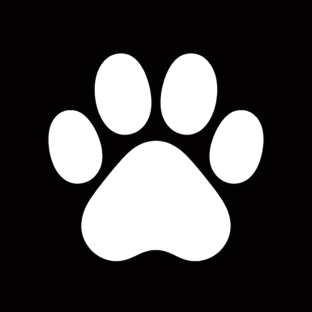 White footprint of a cat on a black background