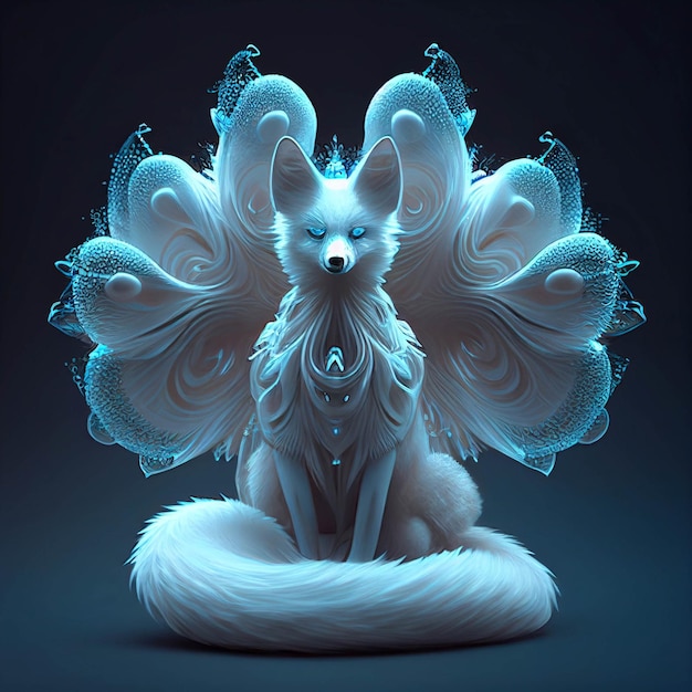 White fox sitting on top of a fluffy white blanket generative ai